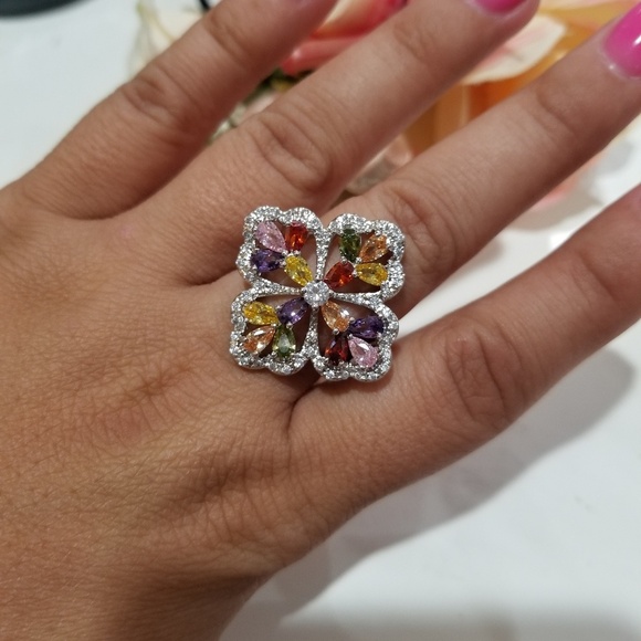 925 Swarovski Elements multi colored Floral rings Women's size 7 - Picture 6 of 8